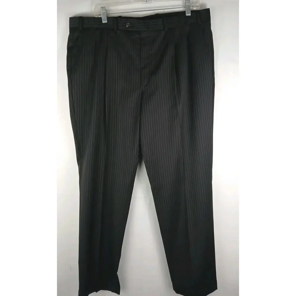 Ralph Lauren Pinstripe Wool Suit Blazer & Pants Blk Sz 48R 38Wx 32L 69456/90736